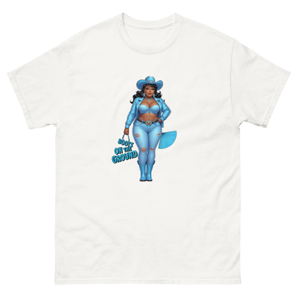 Boots on the Ground Tee – Light Blue Curvy Cowgirl Graphic #4 Women Tees Style Junction – Custom Digital Designs & Apparel