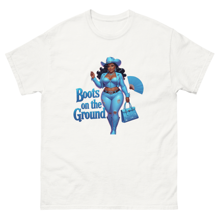 Boots on the Ground Tee – Light Blue Curvy Cowgirl Graphic #5 Women Tees Style Junction – Custom Digital Designs & Apparel