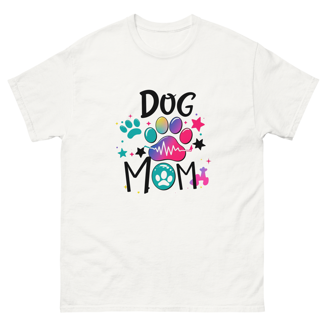 Neon Pop Dog Mom Tee – Bright Comic-Inspired Design Women Tees Style Junction – Custom Digital Designs & Apparel White S