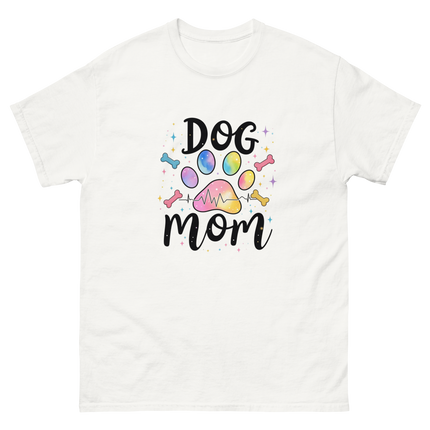 Pastel Rainbow Dog Mom Tee – Heartbeat Pet Lover Print Women Tees Style Junction – Custom Digital Designs & Apparel White S