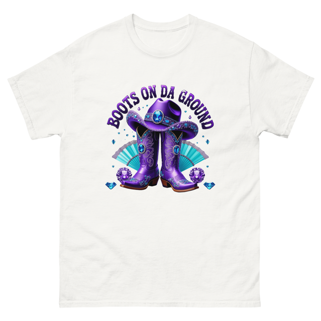 Boots on Da Ground Tee – Purple Fan & Jewel Design #1 Women Tees Style Junction – Custom Digital Designs & Apparel