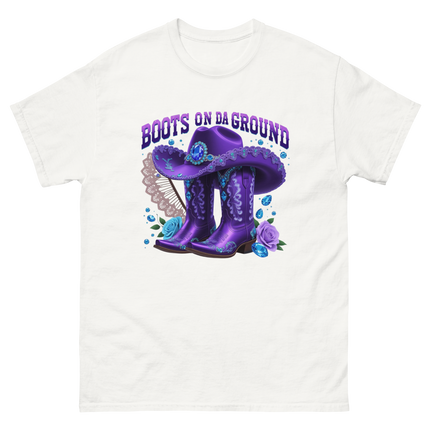Boots on Da Ground Tee – Purple Fan & Jewel Design #4 Women Tees Style Junction – Custom Digital Designs & Apparel