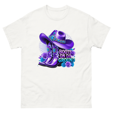 Boots on Da Ground Tee – Purple Fan & Jewel Design #5 Women Tees Style Junction – Custom Digital Designs & Apparel
