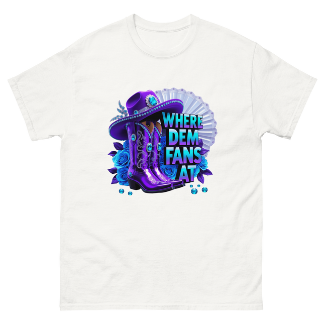 Where Dem Fans At Tee – Bold Purple Cowgirl Energy Women Tees Style Junction – Custom Digital Designs & Apparel