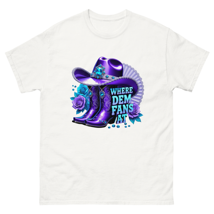 Where Dem Fans At Tee – Luxe Blue & Violet Fan Vibe Women Tees Style Junction – Custom Digital Designs & Apparel