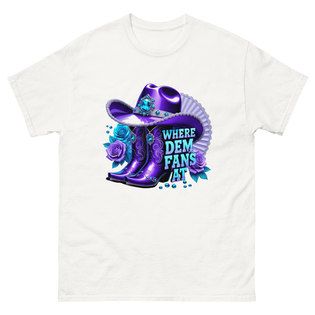 Where Dem Fans At Tee – Luxe Blue & Violet Fan Vibe Women Tees Style Junction – Custom Digital Designs & Apparel