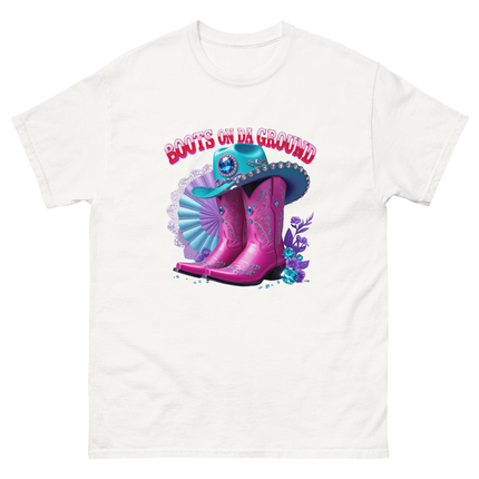 Boots on Da Ground Tee – Hot Pink with Fan Detail Women Tees Style Junction – Custom Digital Designs & Apparel