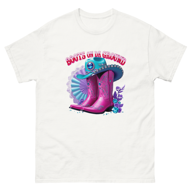 Boots on Da Ground Tee – Hot Pink with Fan Detail Women Tees Style Junction – Custom Digital Designs & Apparel