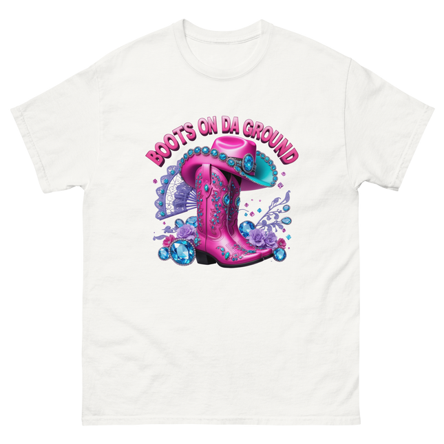 Bold Cowgirl Tee – Aqua Hat & Pink Boots Combo Women Tees Style Junction – Custom Digital Designs & Apparel
