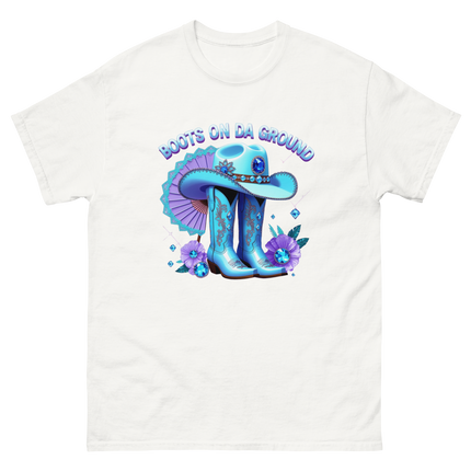 Light Blue Cowgirl Tee – Boots on Da Ground Western Glam Women Tees Style Junction – Custom Digital Designs & Apparel