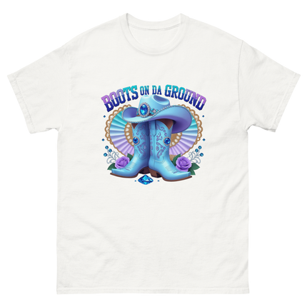 Western Shine Tee – Boots on Da Ground in Cool Blue Women Tees Style Junction – Custom Digital Designs & Apparel