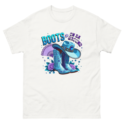 Pastel Cowgirl Tee – Light Blue Boots on Da Ground Vibe Women Tees Style Junction – Custom Digital Designs & Apparel