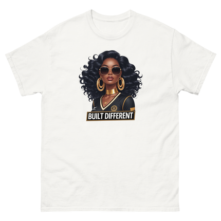 Built Different Tee – Bold Black Art, Gold Statement Style #1 Women Tees Style Junction – Custom Digital Designs & Apparel White S