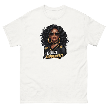 Built Different Tee – Bold Black Art, Gold Statement Style #2 Women Tees Style Junction – Custom Digital Designs & Apparel