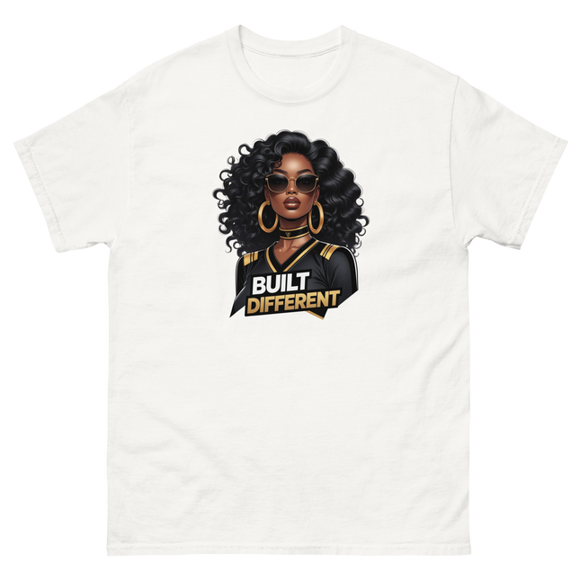 Built Different Tee – Bold Black Art, Gold Statement Style #2 Women Tees Style Junction – Custom Digital Designs & Apparel