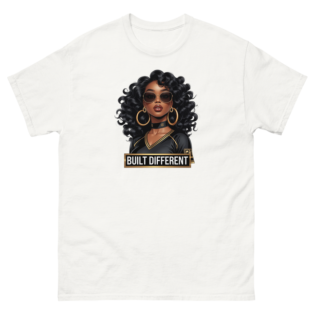 Built Different Tee – Bold Black Art, Gold Statement Style #3 Women Tees Style Junction – Custom Digital Designs & Apparel