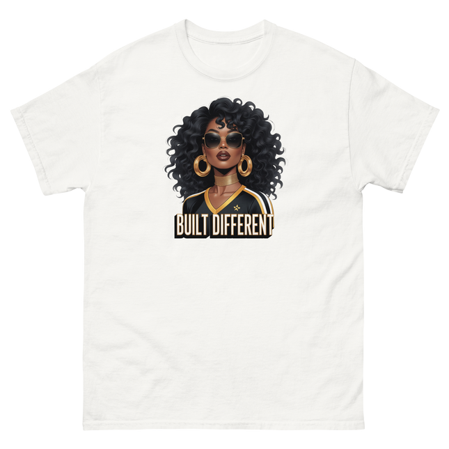 Built Different Tee – Bold Black Art, Gold Statement Style #4 Women Tees Style Junction – Custom Digital Designs & Apparel