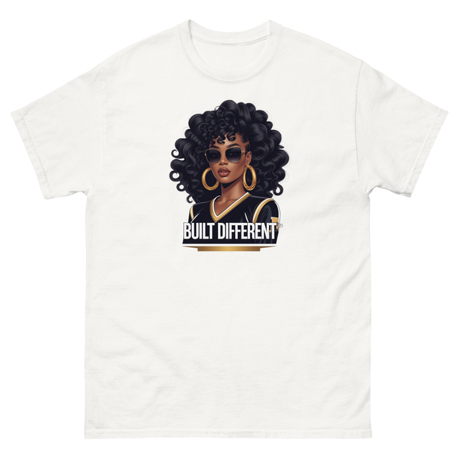 Built Different Tee – Bold Black Art, Gold Statement Style #5 Women Tees Style Junction – Custom Digital Designs & Apparel