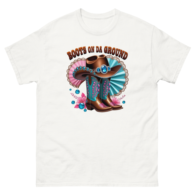 Brown Rhinestone Cowgirl Boots Tee – Boots on Da Ground #2 Women Tees Style Junction – Custom Digital Designs & Apparel