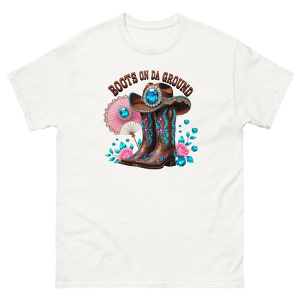 Brown Rhinestone Cowgirl Boots Tee – Boots on Da Ground #5 Women Tees Style Junction – Custom Digital Designs & Apparel