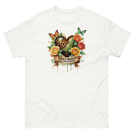 Evenly Broken Leopard Heart Tee – Watercolor Floral Vibes #1 Women Tees Style Junction – Custom Digital Designs & Apparel