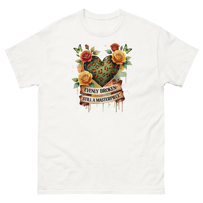 Evenly Broken Leopard Heart Tee – Watercolor Floral Vibes #5 Women Tees Style Junction – Custom Digital Designs & Apparel