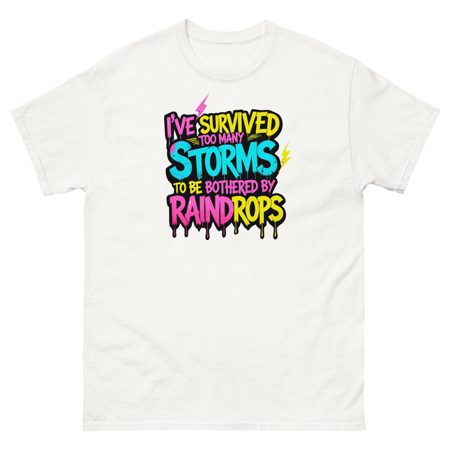 Survived the Storms Statement Tee – Neon Streetwear Bold Vibes Women Tees Style Junction – Custom Digital Designs & Apparel