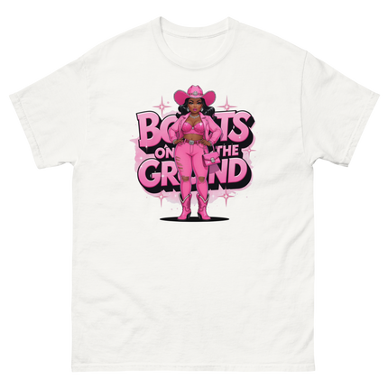 Pink Glam Cowgirl Tee – Boots on the Ground Graphic Shirt #2 Women Tees Style Junction – Custom Digital Designs & Apparel