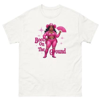 Pink Glam Cowgirl Tee – Boots on the Ground Graphic Shirt #3 Women Tees Style Junction – Custom Digital Designs & Apparel