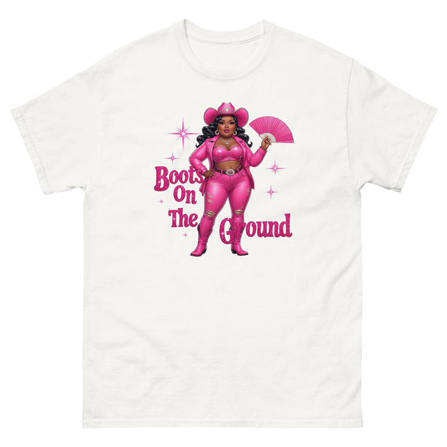 Pink Glam Cowgirl Tee – Boots on the Ground Graphic Shirt #3 Women Tees Style Junction – Custom Digital Designs & Apparel