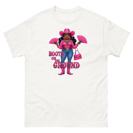 Pink Glam Cowgirl Tee – Boots on the Ground Graphic Shirt #4 Women Tees Style Junction – Custom Digital Designs & Apparel