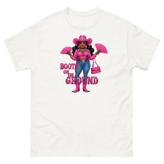 Pink Glam Cowgirl Tee – Boots on the Ground Graphic Shirt #4 Women Tees Style Junction – Custom Digital Designs & Apparel