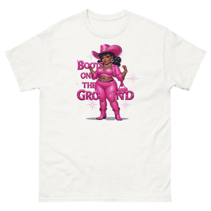 Pink Glam Cowgirl Tee – Boots on the Ground Graphic Shirt #5 Women Tees Style Junction – Custom Digital Designs & Apparel