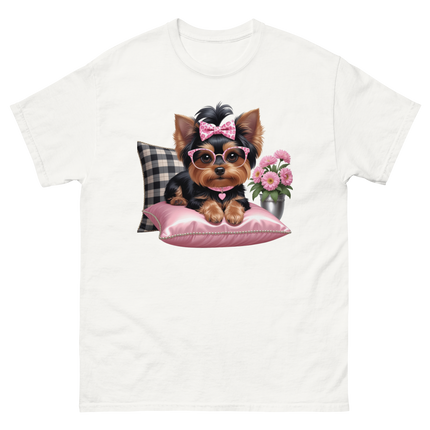 Yorkie Glam Tee – Pink Leopard Print Dog Graphic Shirt #1 Women Tees Style Junction – Custom Digital Designs & Apparel