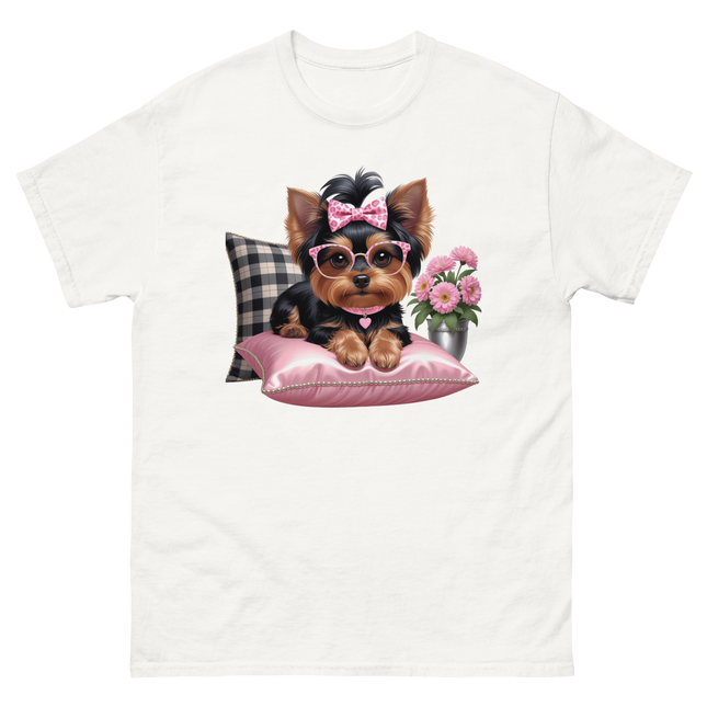 Yorkie Glam Tee – Pink Leopard Print Dog Graphic Shirt #1 Women Tees Style Junction – Custom Digital Designs & Apparel
