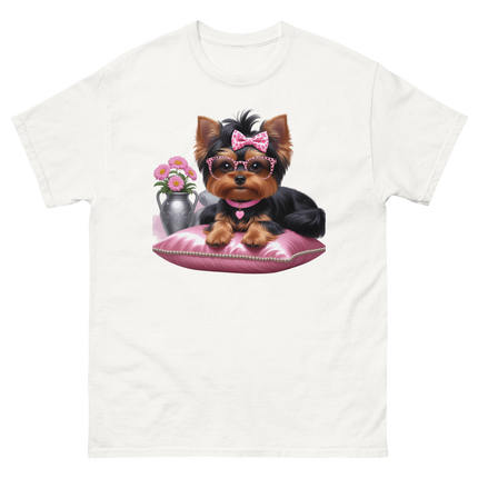 Yorkie Glam Tee – Pink Leopard Print Dog Graphic Shirt #2 Women Tees Style Junction – Custom Digital Designs & Apparel