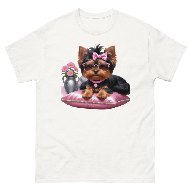 Yorkie Glam Tee – Pink Leopard Print Dog Graphic Shirt #2 Women Tees Style Junction – Custom Digital Designs & Apparel