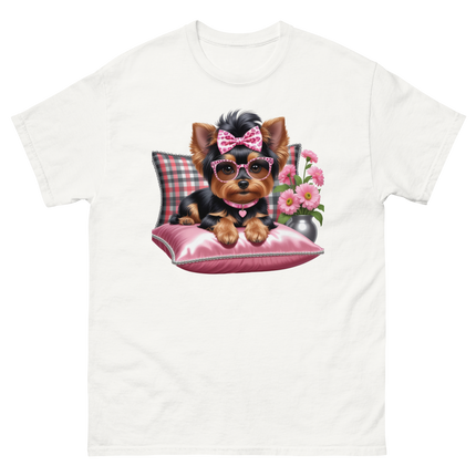 Yorkie Glam Tee – Pink Leopard Print Dog Graphic Shirt #3 Women Tees Style Junction – Custom Digital Designs & Apparel