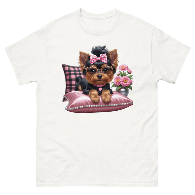 Yorkie Glam Tee – Pink Leopard Print Dog Graphic Shirt #5 Women Tees Style Junction – Custom Digital Designs & Apparel