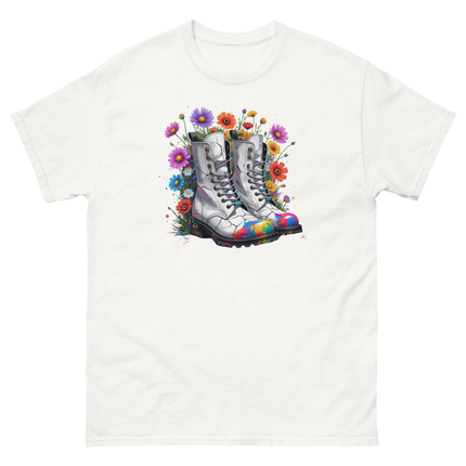 Rainbow Combat Boots Tee – Floral Festival Graphic Shirt #3 Women Tees Style Junction – Custom Digital Designs & Apparel