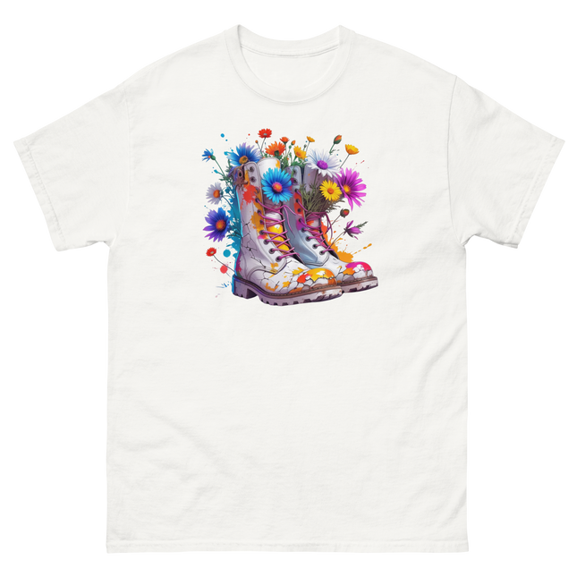 Rainbow Combat Boots Tee – Floral Festival Graphic Shirt #4 Women Tees Style Junction – Custom Digital Designs & Apparel