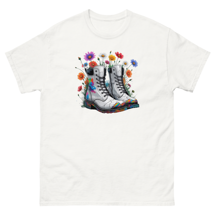 Rainbow Combat Boots Tee – Floral Festival Graphic Shirt #5 Women Tees Style Junction – Custom Digital Designs & Apparel