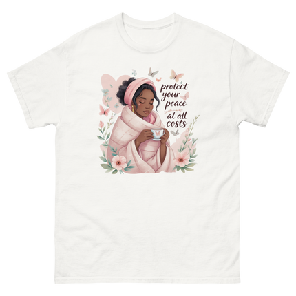 Protect Your Peace Tee – Floral Afro Soft Aesthetic Design #3 Women Tees Style Junction – Custom Digital Designs & Apparel White S