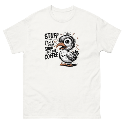 Stuff the Early Worm Coffee Bird Tee – Funny Graphic Shirt Women Tees Style Junction – Custom Digital Designs & Apparel White S