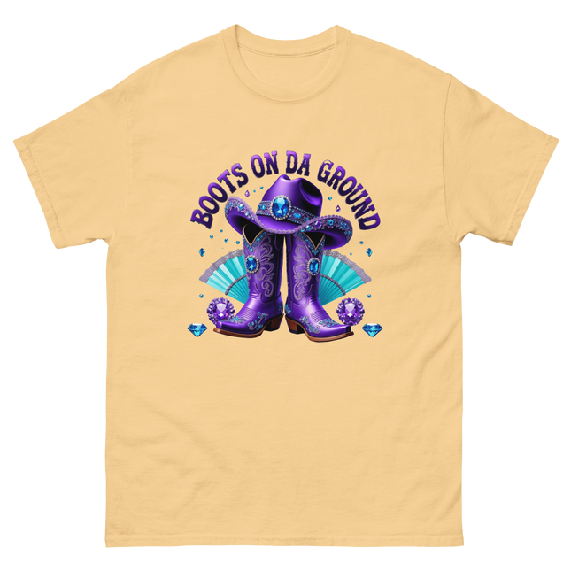 Boots on Da Ground Tee – Purple Fan & Jewel Design #1 Women Tees Style Junction – Custom Digital Designs & Apparel Yellow Haze S