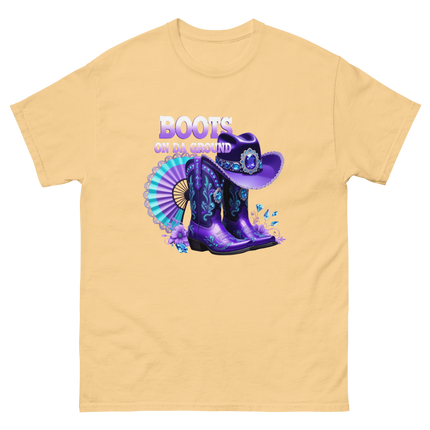 Boots on Da Ground Tee – Purple Fan & Jewel Design #2 Women Tees Style Junction – Custom Digital Designs & Apparel Yellow Haze S
