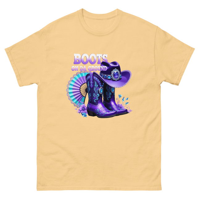Boots on Da Ground Tee – Purple Fan & Jewel Design #2 Women Tees Style Junction – Custom Digital Designs & Apparel Yellow Haze S
