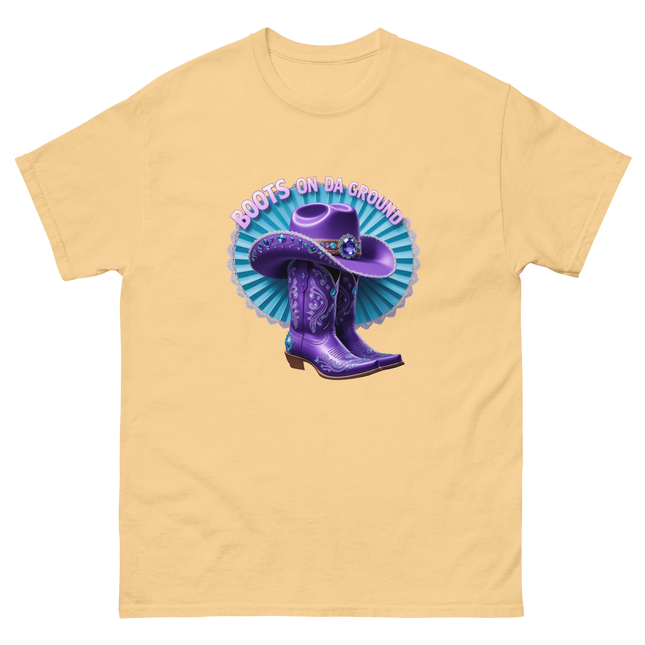 Boots on Da Ground Tee – Purple Fan & Jewel Design #3 Women Tees Style Junction – Custom Digital Designs & Apparel Yellow Haze S