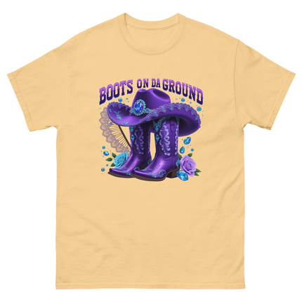 Boots on Da Ground Tee – Purple Fan & Jewel Design #4 Women Tees Style Junction – Custom Digital Designs & Apparel Yellow Haze S