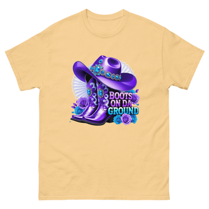 Boots on Da Ground Tee – Purple Fan & Jewel Design #5 Women Tees Style Junction – Custom Digital Designs & Apparel Yellow Haze S